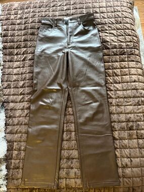 Abercrombie & Fitch Brown Faux Leather Straight-Leg Pants